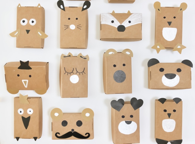 Adventskalender für Weihnachten selber machen und Tiere aus Pappkartons basteln